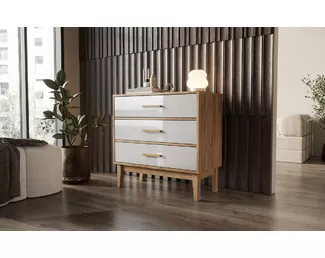 Комод Кельн 800 (3 ящика) - Дуб Крафт/Белый глянец (МИФ)