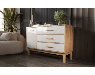 Комод Кельн 1200 (1 дверь, 3 ящика) - Дуб Крафт/Белый глянец (МИФ)