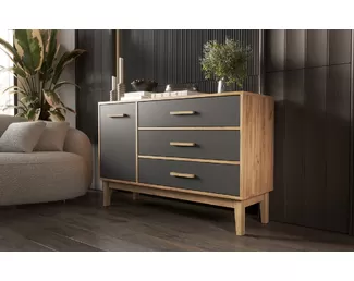 Комод Кельн 1200 (1 дверь, 3 ящика) - Дуб Крафт/Графит (МИФ)