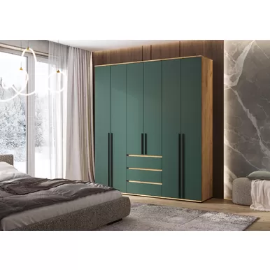 Шкаф 6-ти створчатый Норд - Дуб Крафт/Изумрудный (МИФ)