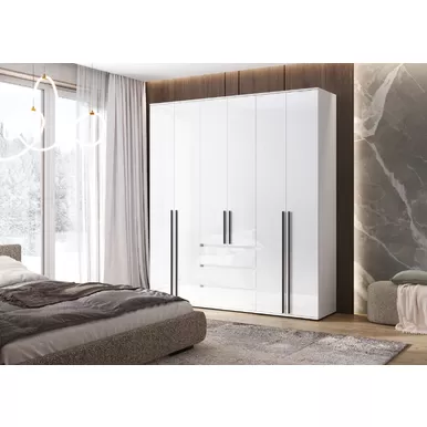 Шкаф 6-ти створчатый Норд - Белый/Белый глянец (МИФ)