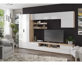 Гостиная Лия 2 со шкафом - Сонома / Белый глянец (Рикко)