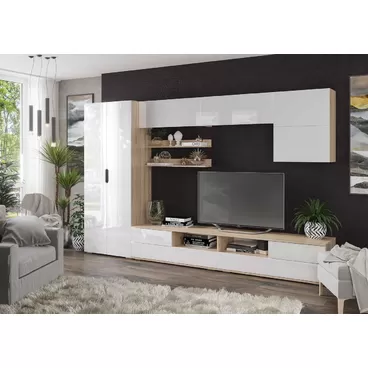 Гостиная Лия 2 со шкафом - Сонома / Белый глянец (Рикко)