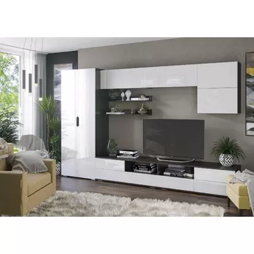 Гостиная Лия 2 со шкафом - Венге / Белый глянец (Рикко)