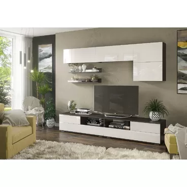 Гостиная Лия 2 - Венге / Белый глянец (Рикко)