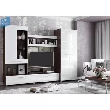 Гостиная Камила МДФ - Белый глянец / Венге (Стиль)