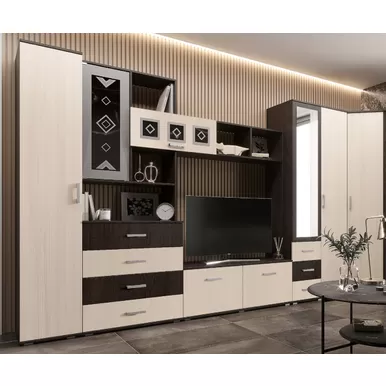 Гостиная Белла Дуб беленый/Венге (Полный угловой комплект) МИФ