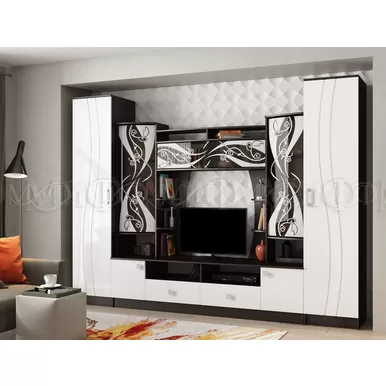 Гостиная Женева ПВХ (ЦС/Пеналы) - Белый глянец/Венге (МИФ)