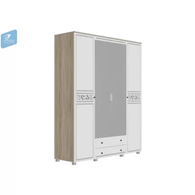 Шкаф 4 ств. Мадлен - Ясень белый/Дуб Сонома светлый (МК Стиль)