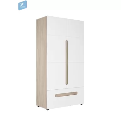 Шкаф 2 ств. комбинированный ШК-009 Палермо-3 - Ясень Шимо светлый/Белый глянец (МК Стиль)