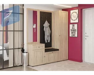 Прихожая Оскар - Комплект 3 - Дуб Сонома светлый/Кожзам Черно-коричневый (МК Стиль)