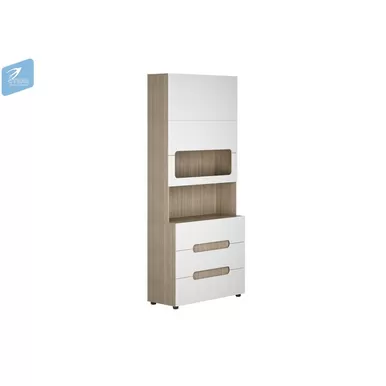 Стеллаж с ящиками СЖ-032 Палермо-3 Юниор - Ясень Шимо светлый/Белый глянец (МК Стиль)