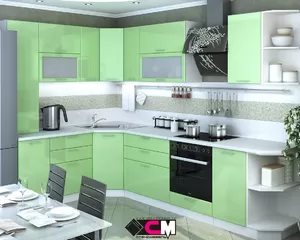 Кухня модульная угловая Ксения 1.85х2.95м - Олива глянец (Стендмебель)