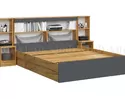 Кровать Бася 1,6м с надстройкой и тумбами - Графит/Дуб крафт (МИФ)