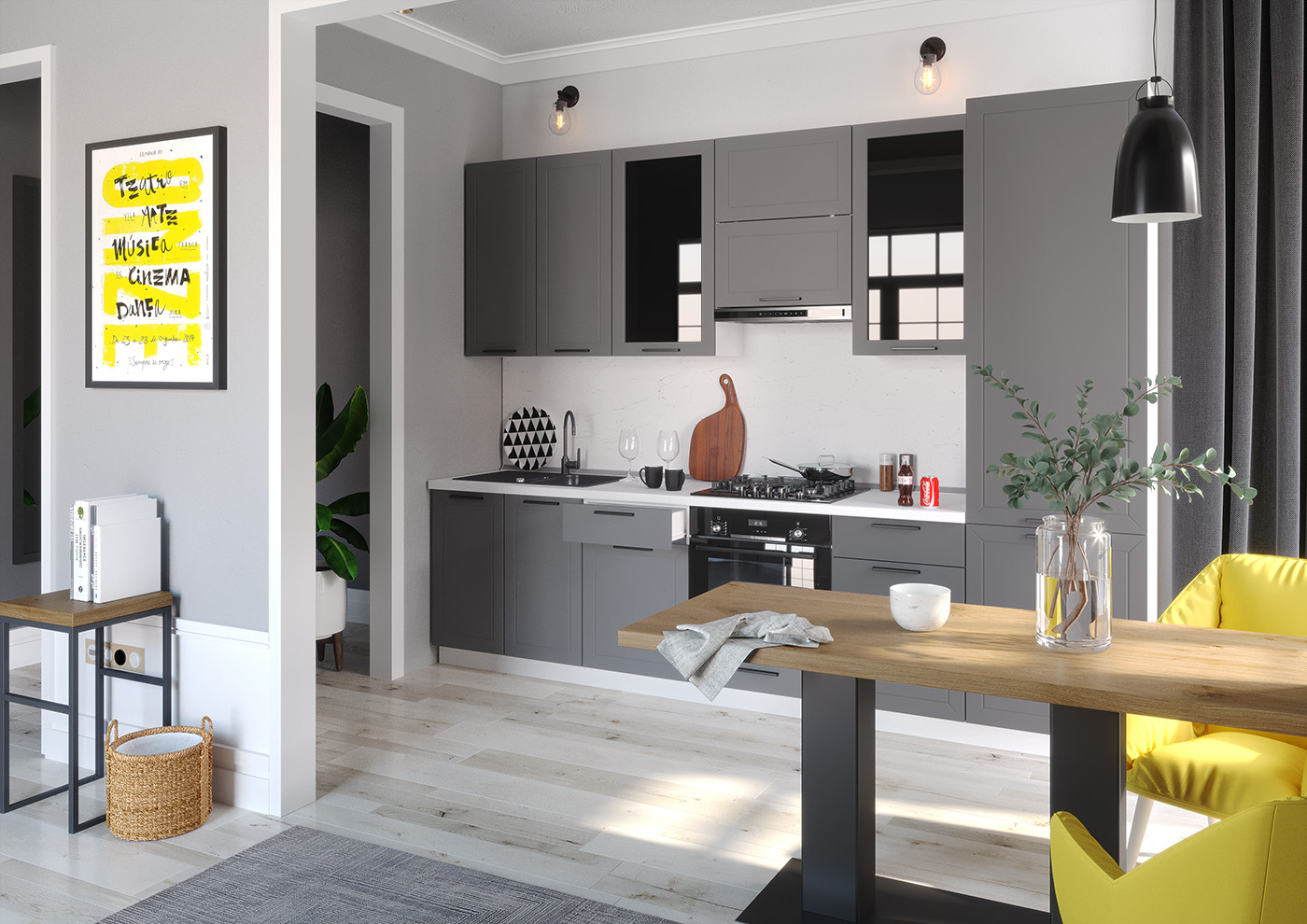 Кухня Глетчер 3.0м - Вариант 1 - Маренго силк