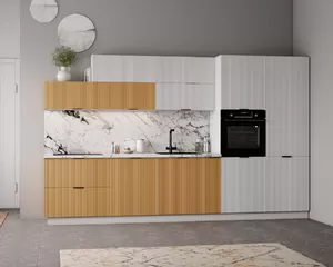 Кухня Мелисса 3.4м - Белый Скин/Горчица (ДСВ Мебель)