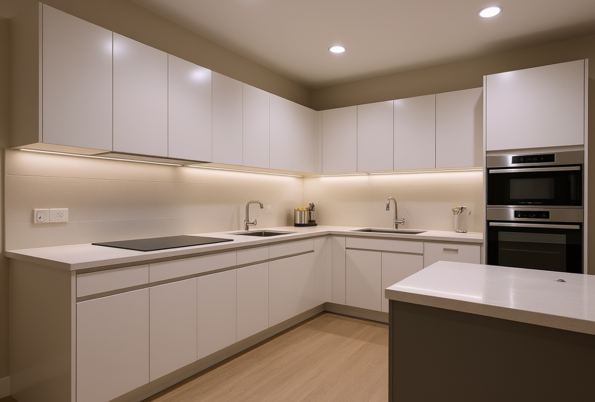 сочетание белого фасада кухни